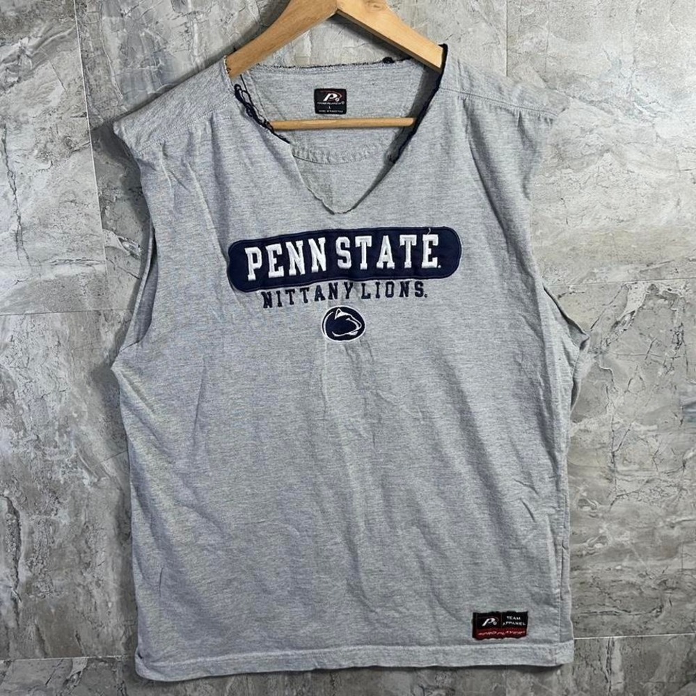 Custom V-Neck‎ distressed Penn State Nittany Lions grey tank top Woman's Large